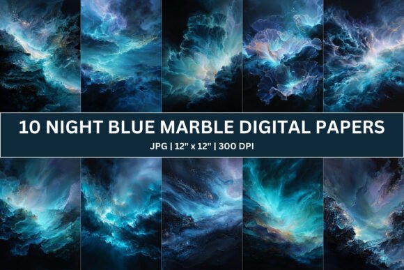 10 Night Blue Marble Digital Paper