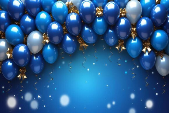 A Group of Blue Balloons with Gold Bows