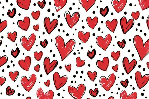 A Pattern of Red Hearts and Black Dots