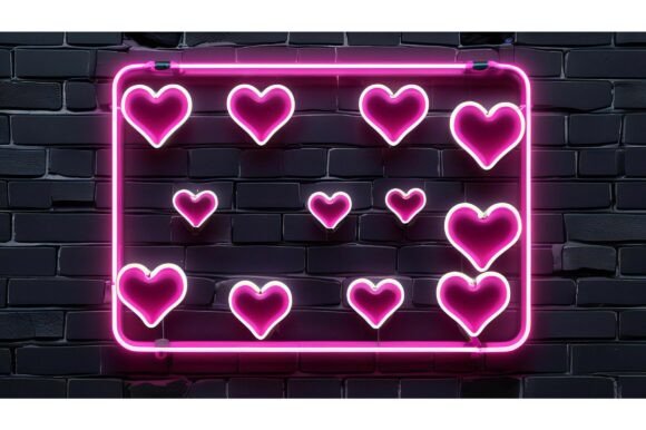 A Pink Neon Hearts on a Brick Wall