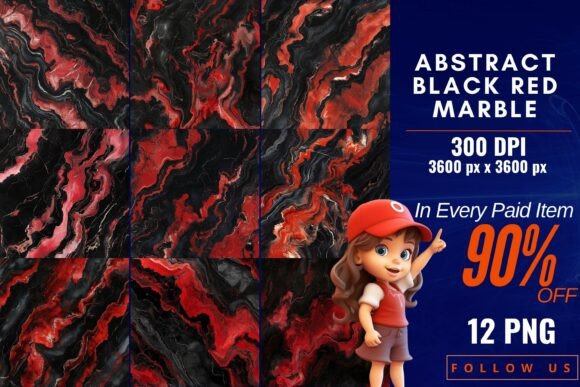 Abstract Black Red Marble