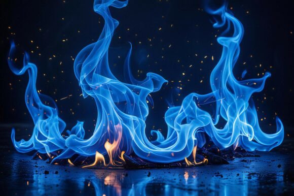 Blue Flames and Sparks in a Dark Sky: A Versatile Visual for Creative Projects
