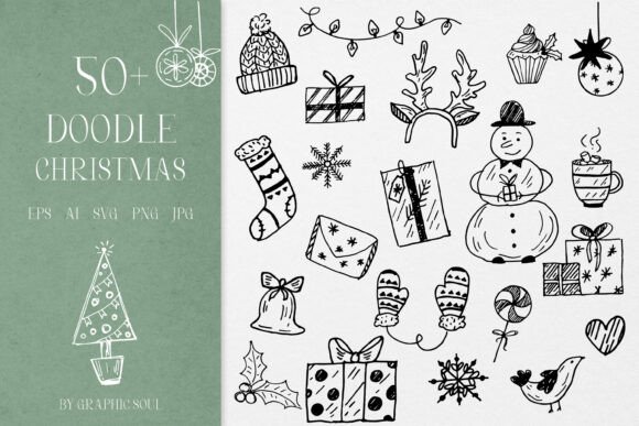 Christmas Doodles Line Art SVG