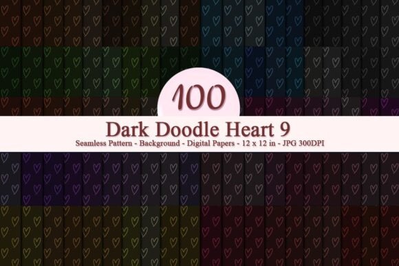 Dark Doodle Heart 9 Seamless Pattern