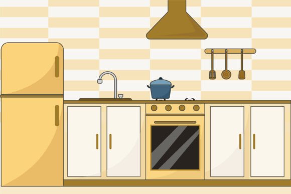 Kitchen Room Interior Vector Design