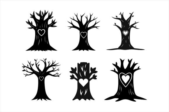Tree Trunk Heart Initials Icon Bundle